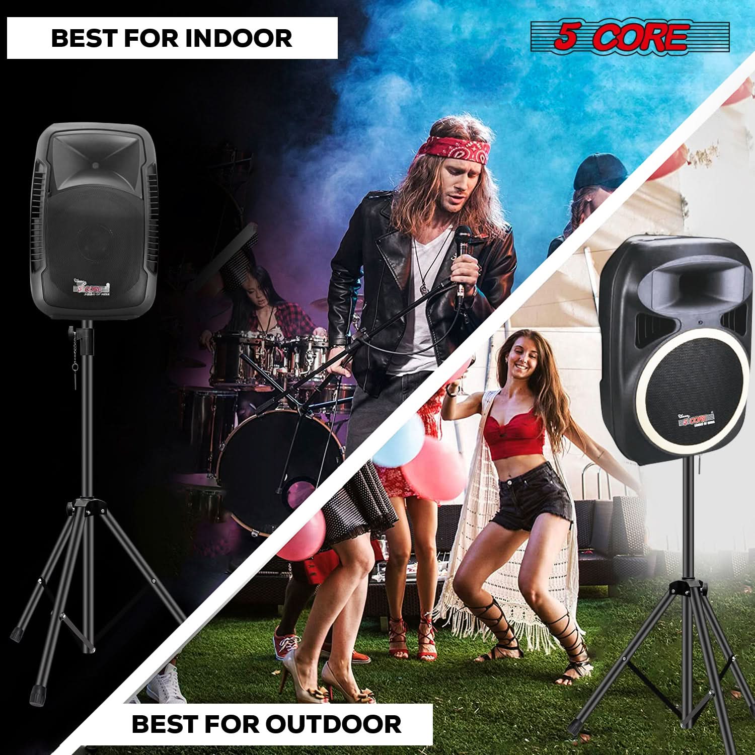 5 Core Speaker Stand Height Adjustable PA DJ Tripod Studio Monitor Stands w 35mm Compatible Insert-3