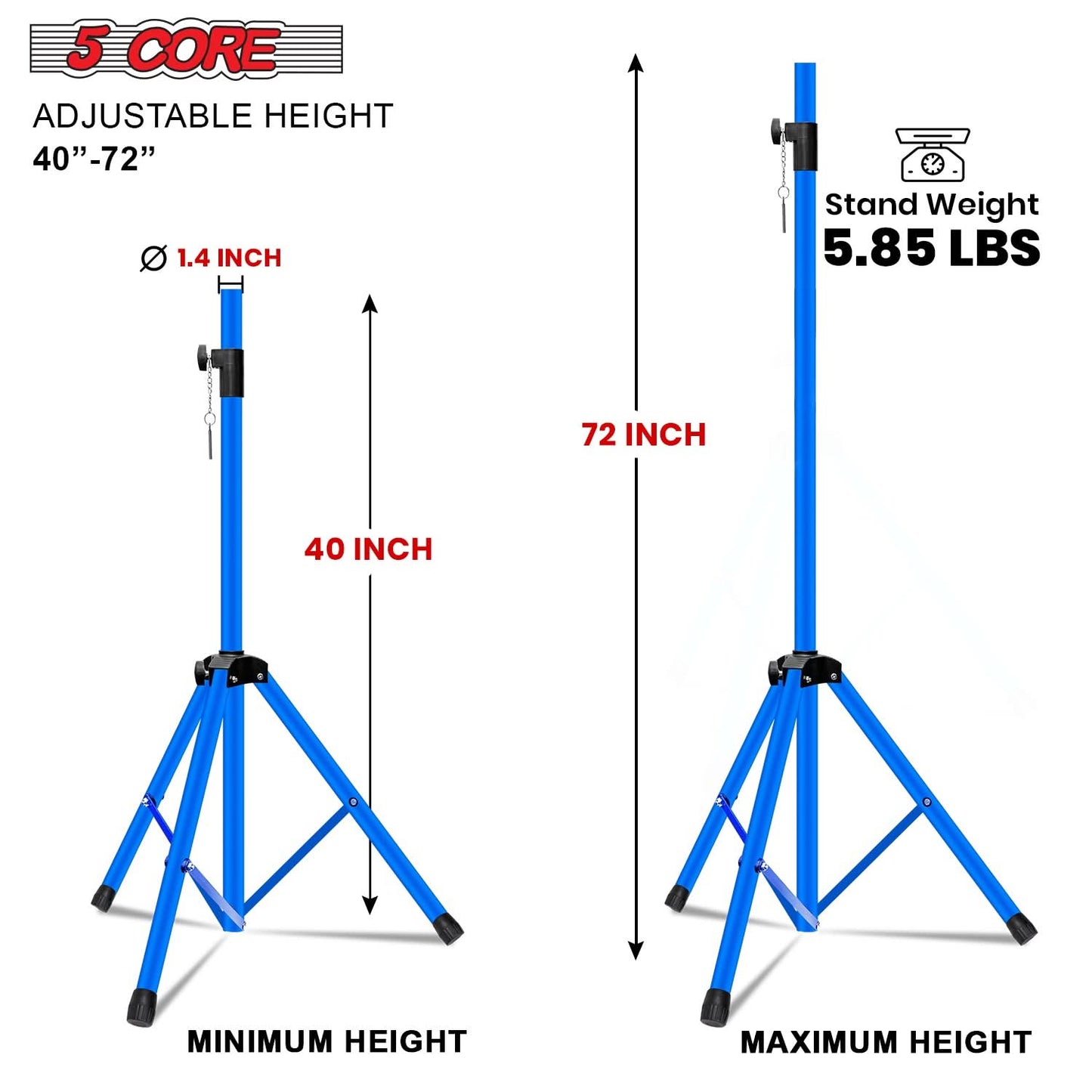 5Core Speaker Stand Tripod Tall Adjustable 72 Inch DJ Pole Mount Studio Monitor Stands SKY BLUE 1 PK-1