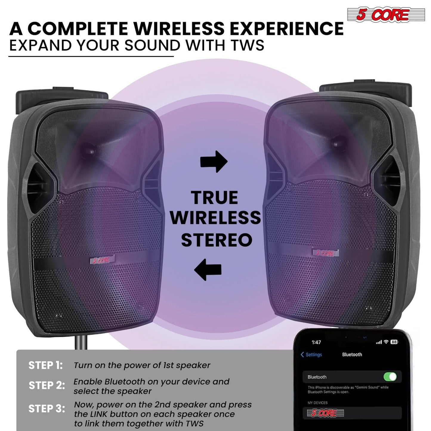 5Core 10 inch PA Portable Bluetooth Party Speaker Karaoke Boombox + 2 Wireless Mics-1