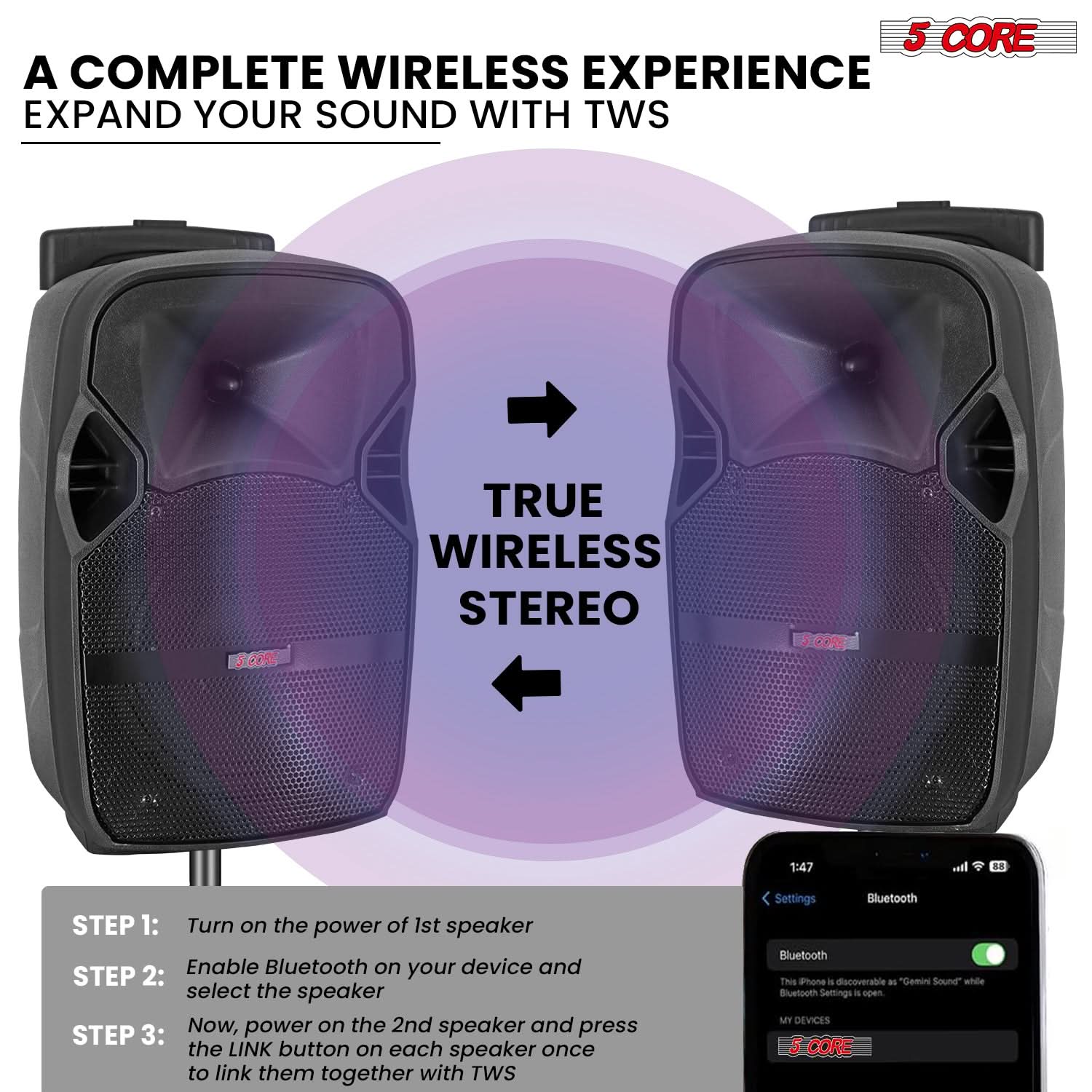 5Core 10 inch PA Portable Bluetooth Party Speaker Karaoke Boombox + 2 Wireless Mics-1