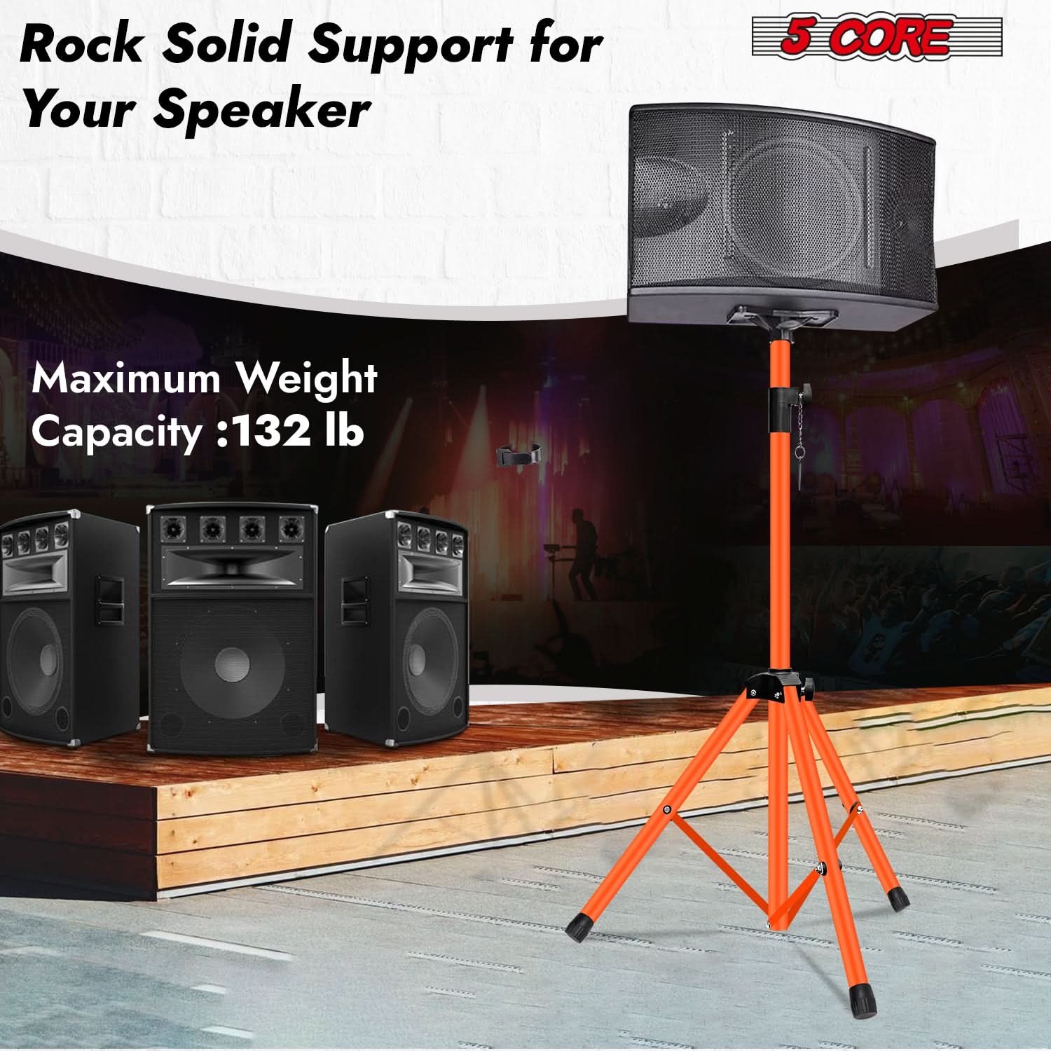 5Core Speaker Stand Tripod Tall Adjustable 72 Inch DJ Pole Mount Studio Monitor Stands ORANGE 2 PK-2