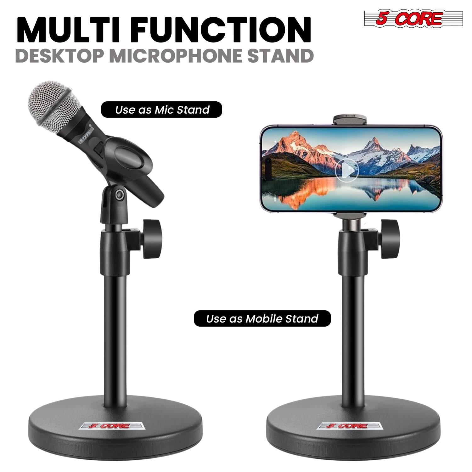 5 Core Mic Stand 3 in 1 Desktop Microphone Stands Adjustable Table Microfono Holder w Phone Clamp-2