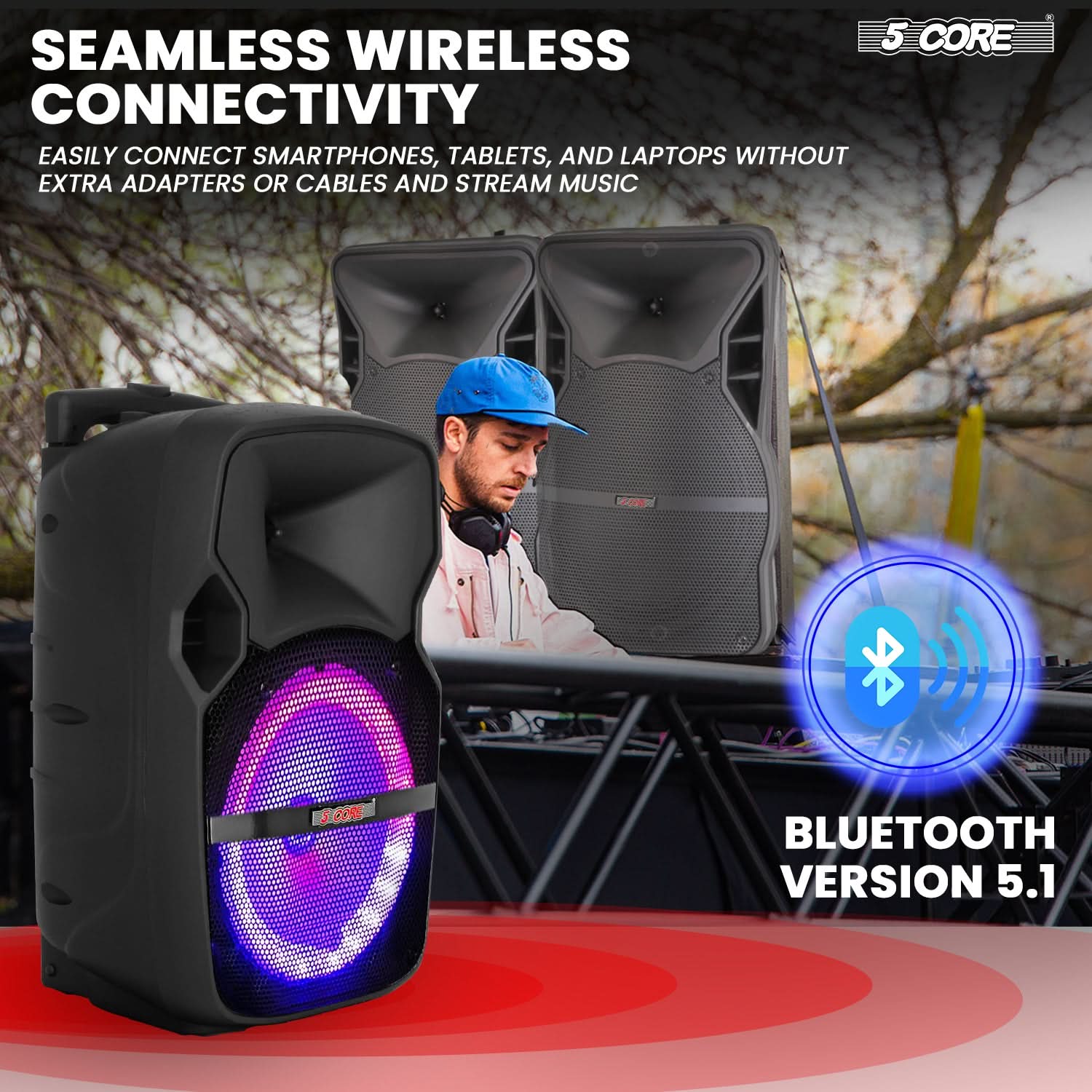 5Core 10 inch PA Portable Bluetooth Party Speaker Karaoke Boombox + 2 Wireless Mics-2