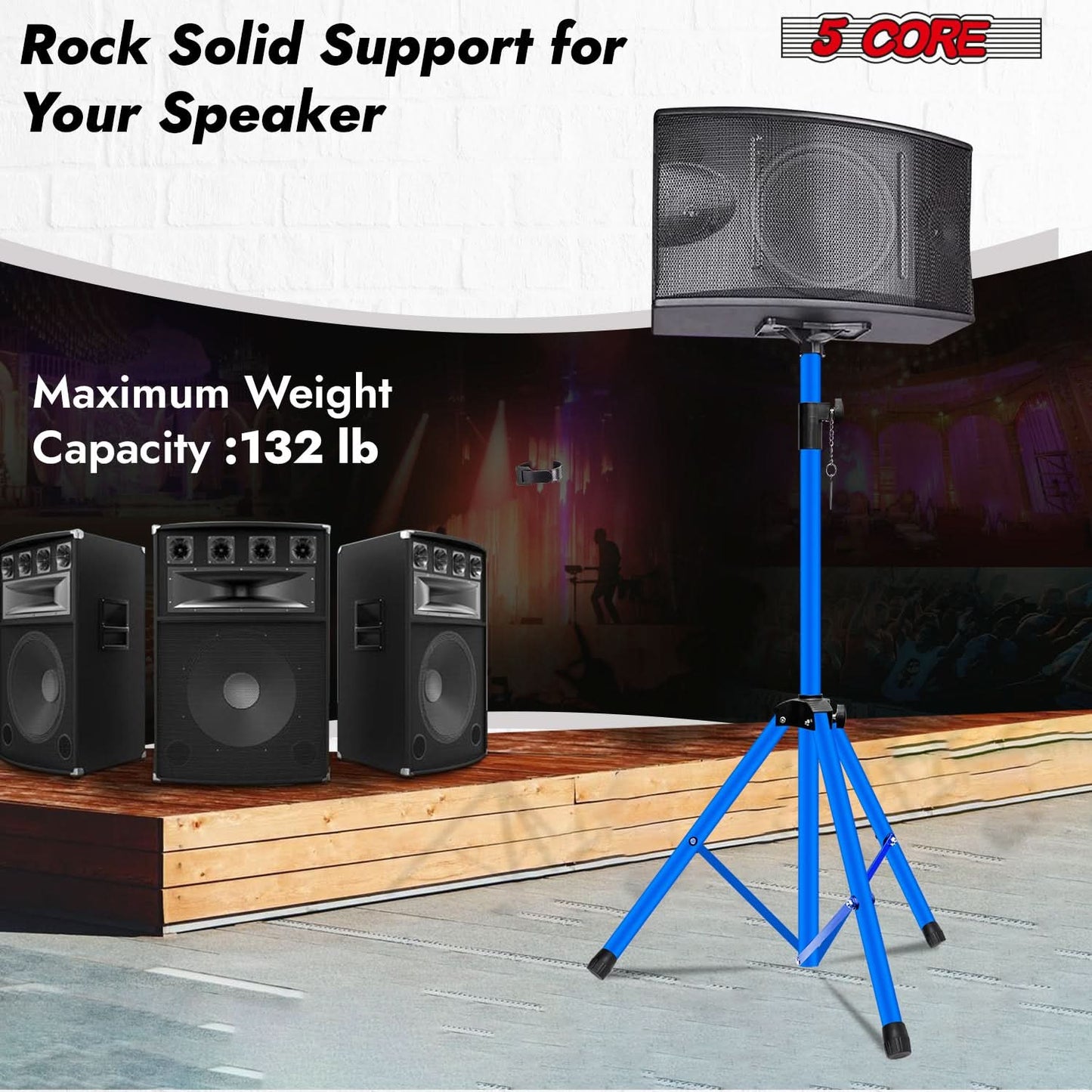 5Core Speaker Stand Tripod Tall Adjustable 72 Inch DJ Pole Mount Studio Monitor Stands SKY BLUE 1 PK-2