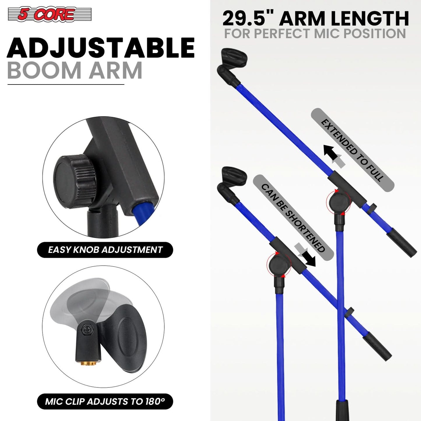 5Core Tripod Mic Stand 2Pcs Adjustable Holder Floor Microphone Boom Arm-2