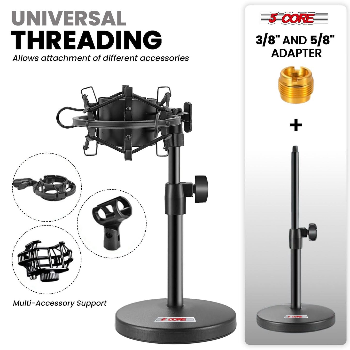 5 Core Mic Stand 3 in 1 Desktop Microphone Stands Adjustable Table Microfono Holder w Phone Clamp-3