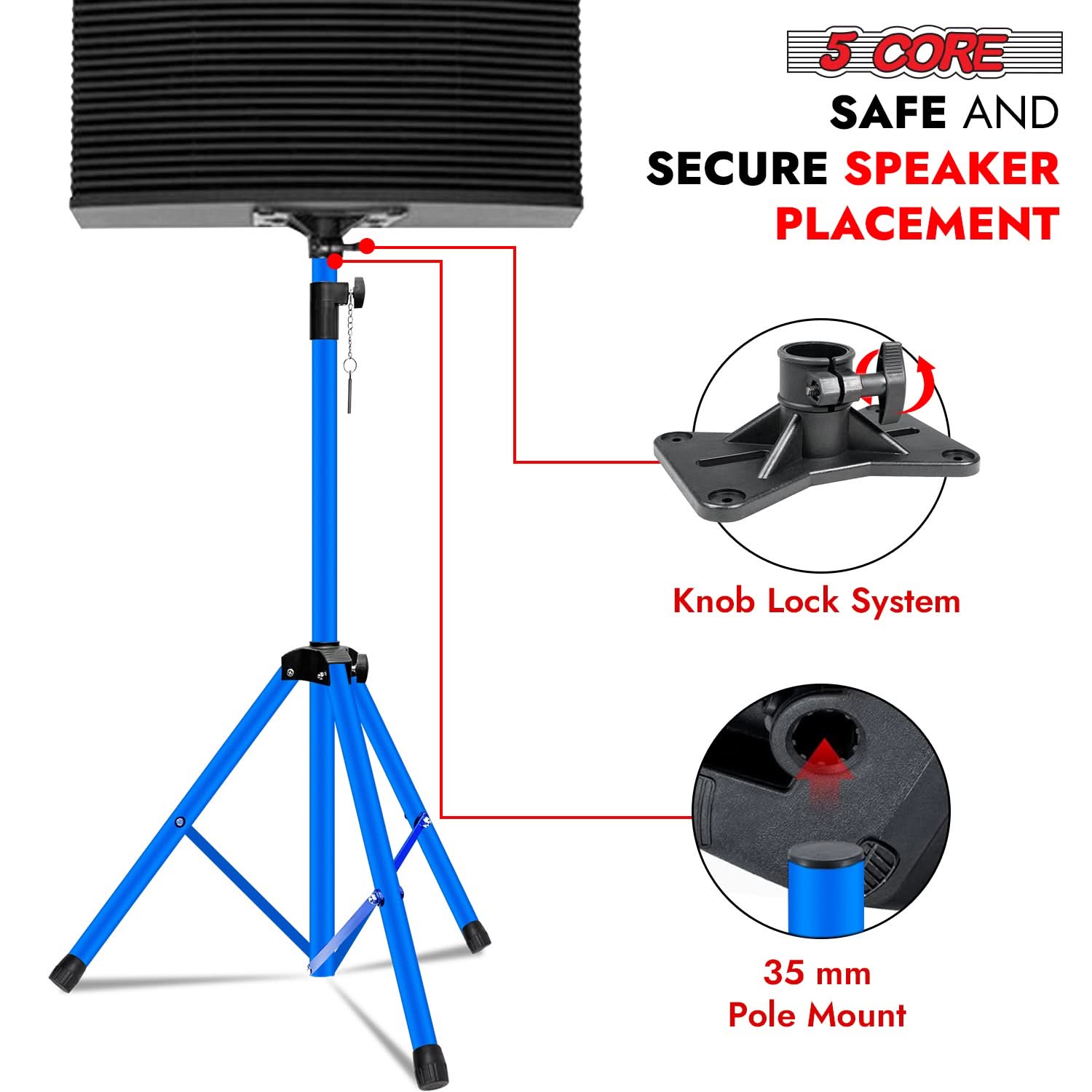 5Core Speaker Stand Tripod Tall Adjustable 72 Inch DJ Pole Mount Studio Monitor Stands SKY BLUE 1 PK-3