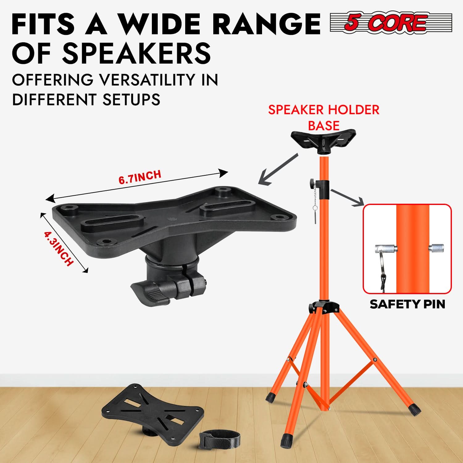 5Core Speaker Stand Tripod Tall Adjustable 72 Inch DJ Pole Mount Studio Monitor Stands ORANGE 2 PK-4