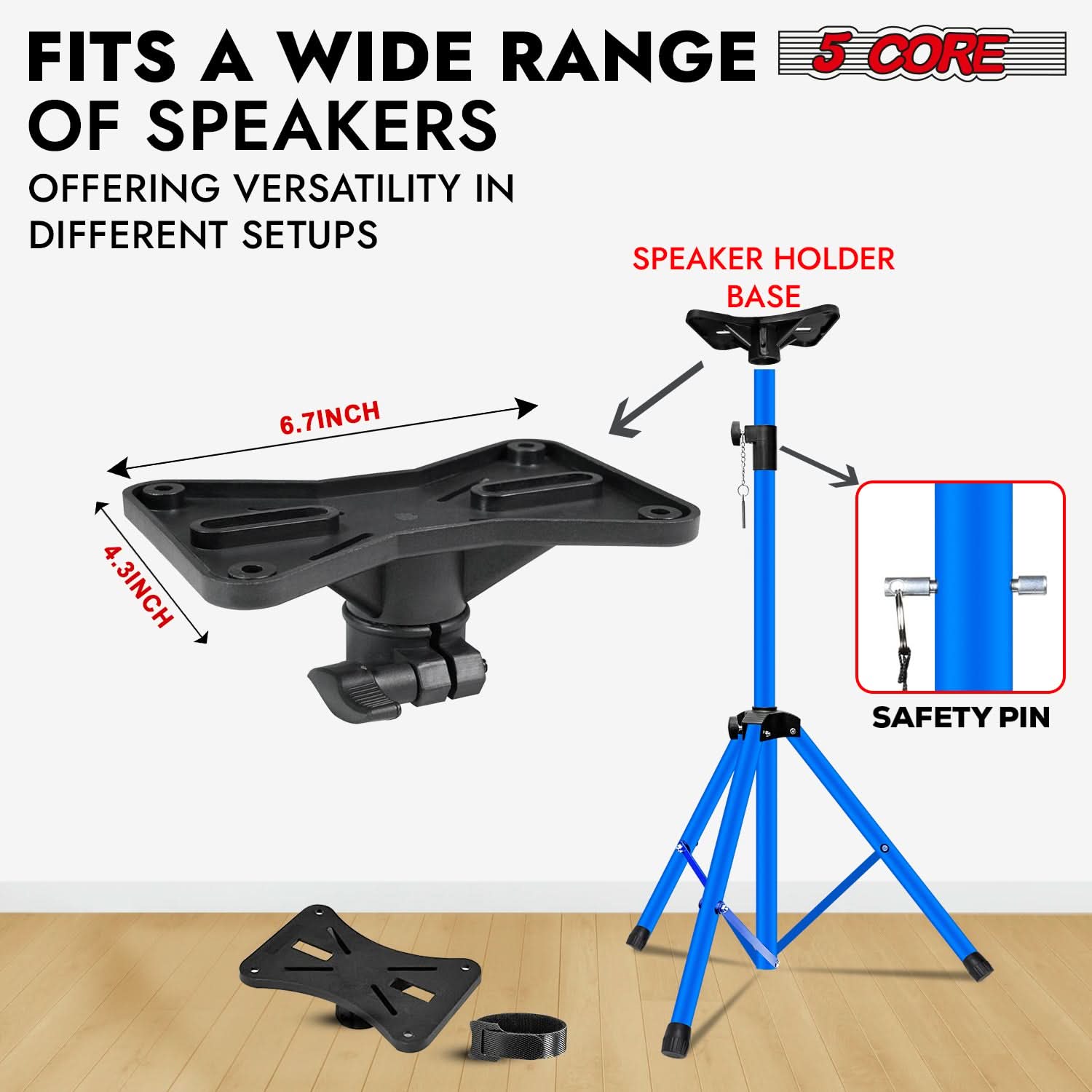 5Core Speaker Stand Tripod Tall Adjustable 72 Inch DJ Pole Mount Studio Monitor Stands SKY BLUE 1 PK-4