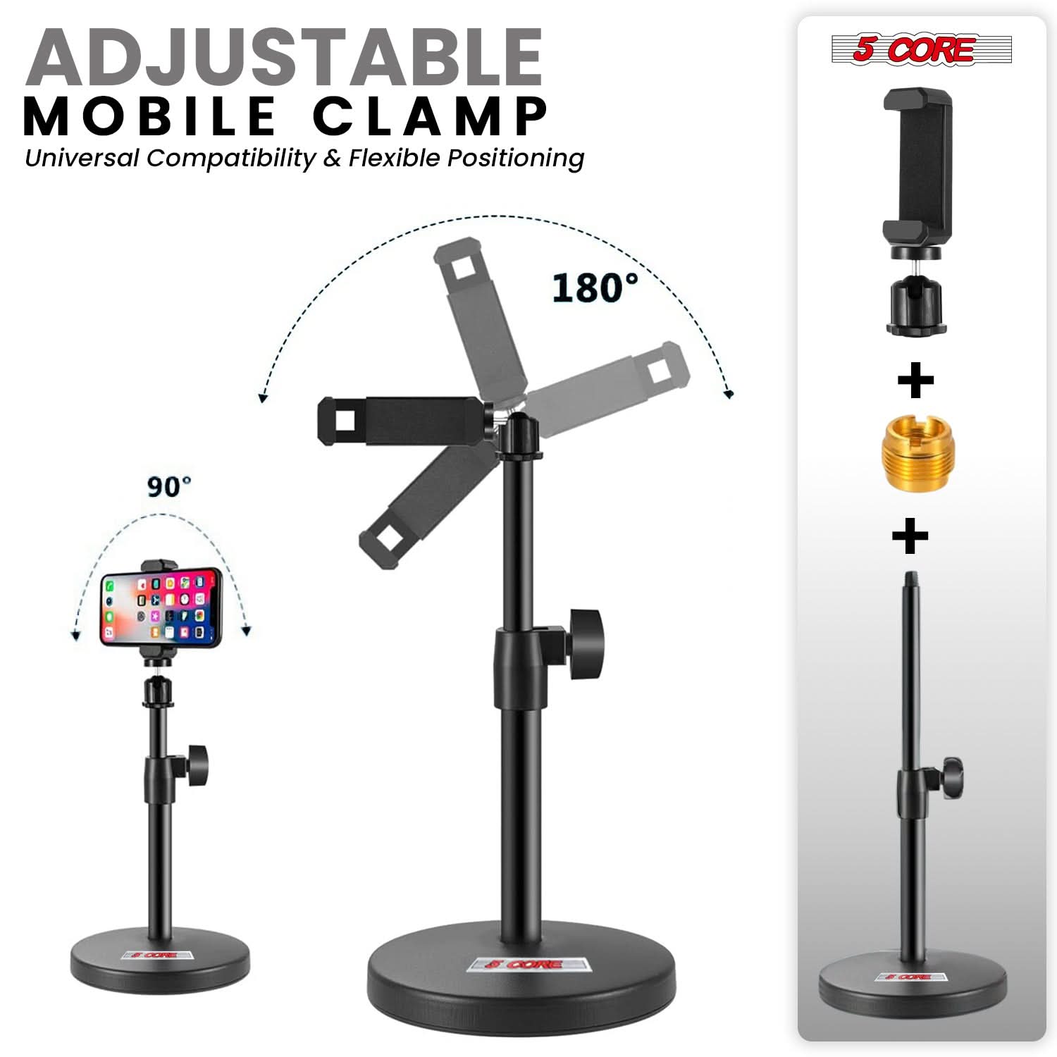 5 Core Mic Stand 3 in 1 Desktop Microphone Stands Adjustable Table Microfono Holder w Phone Clamp-4