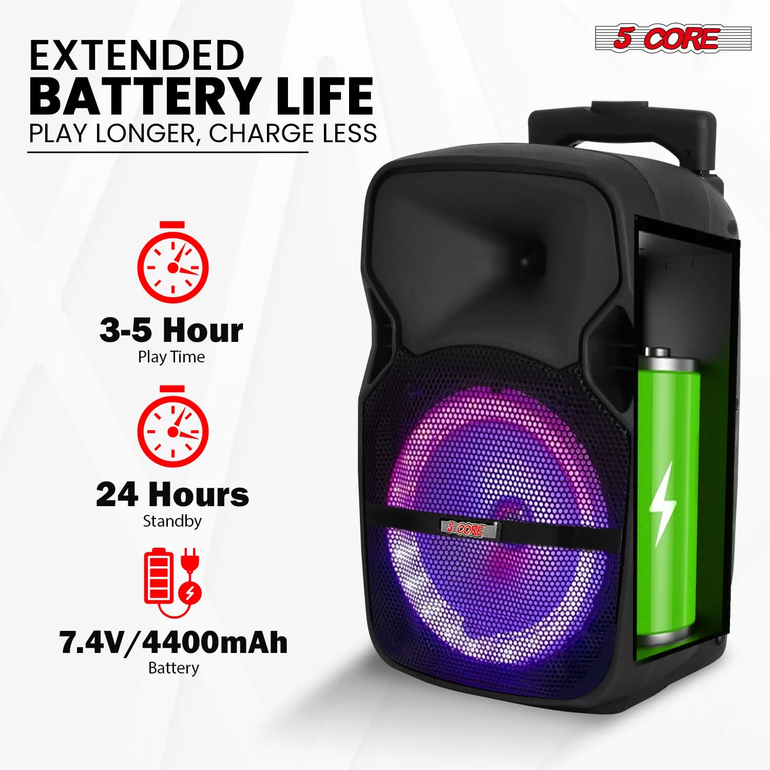 5Core 10 inch PA Portable Bluetooth Party Speaker Karaoke Boombox + 2 Wireless Mics-4