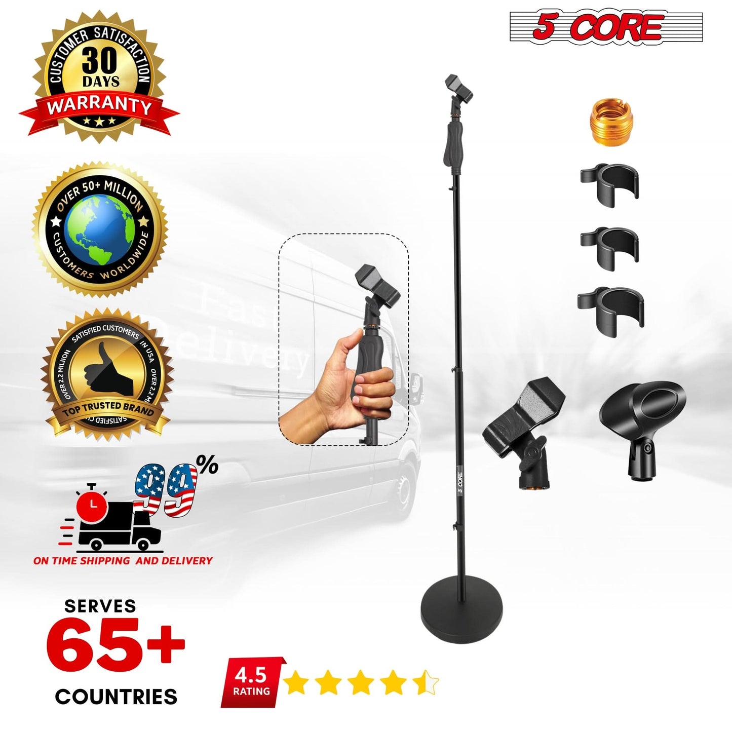 5Core Universal Microphone Stand 2Pcs Height Adjustable 35 to 57" Round Base Floor Mic Holder Metal Build-1