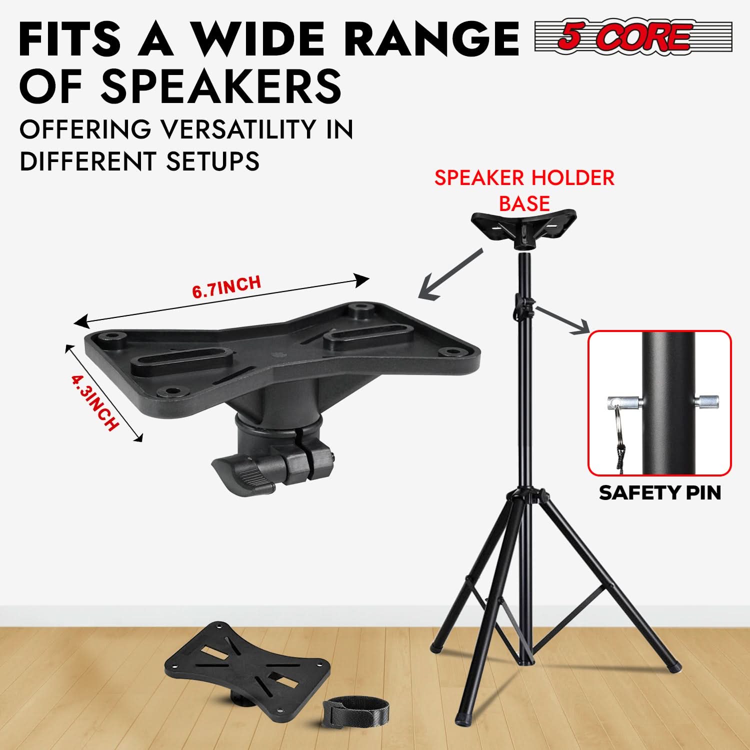 5Core Speaker Stand Tripod Tall Adjustable 72 Inch DJ Pole Mount Studio Monitor Stands BLACK 2 PK-4