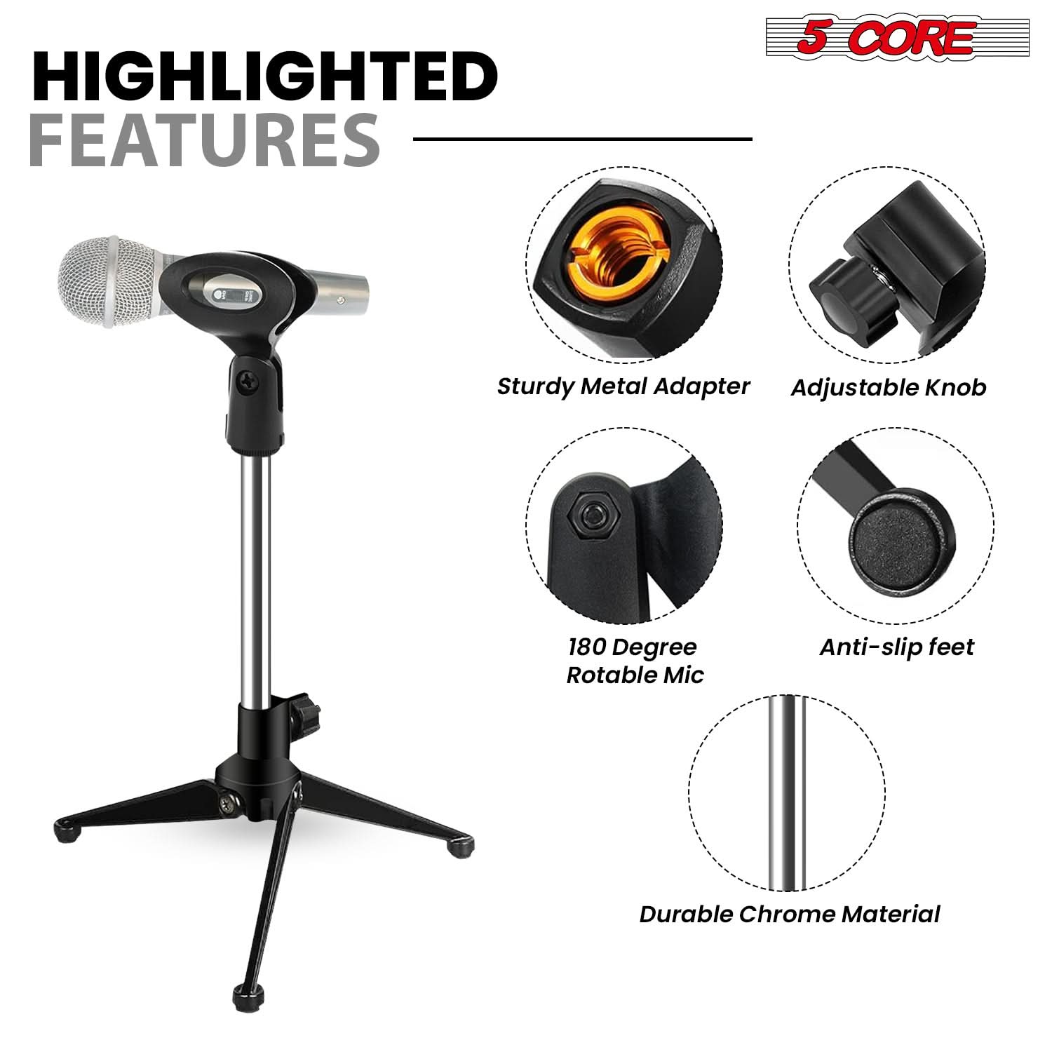 5Core Desktop Mic Stand Tripod Universal Desk Microphone Holder Table Top Stands-2
