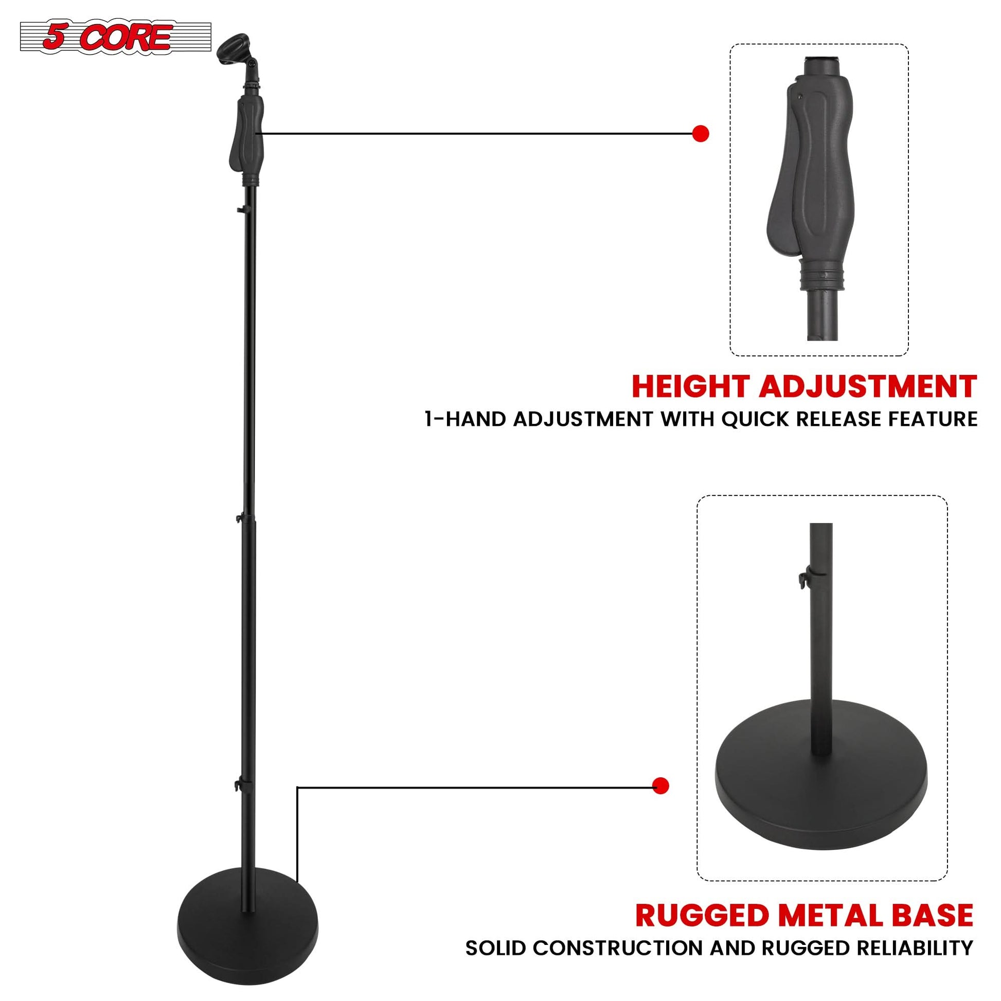 5Core Universal Microphone Stand 2Pcs Height Adjustable 35 to 57" Round Base Floor Mic Holder Metal Build-2