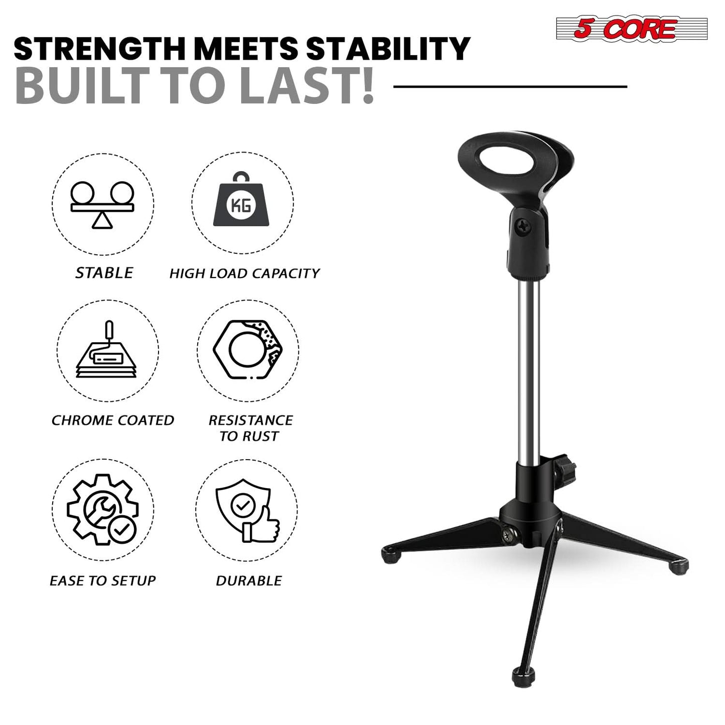 5Core Desktop Mic Stand Tripod Universal Desk Microphone Holder Table Top Stands-4