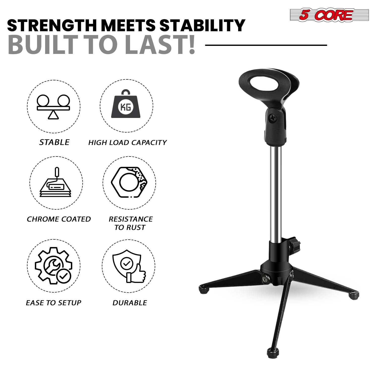 5Core Desktop Mic Stand Tripod Universal Desk Microphone Holder Table Top Stands-4