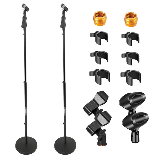 5Core Universal Microphone Stand 2Pcs Height Adjustable 35 to 57" Round Base Floor Mic Holder Metal Build-0